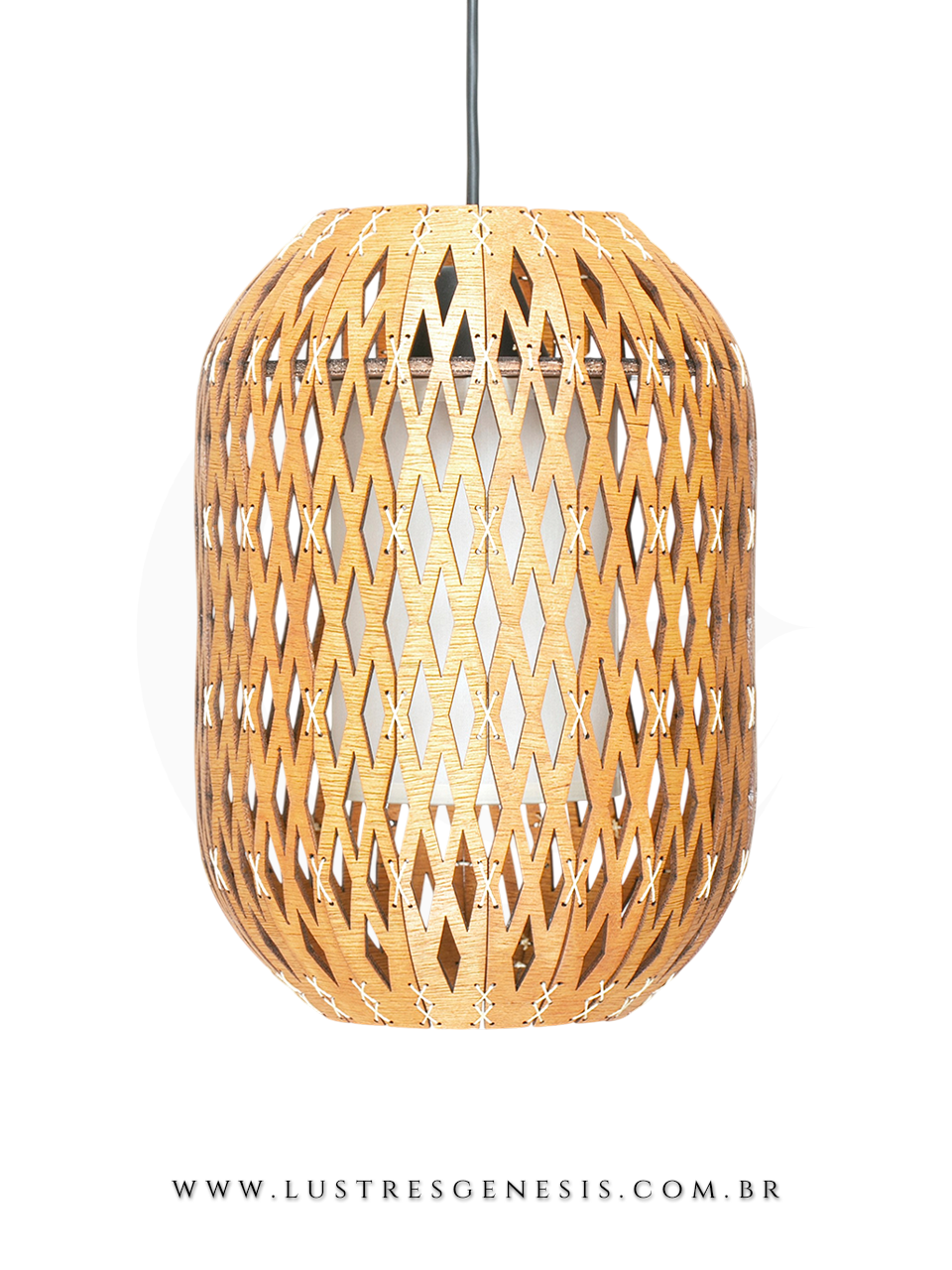 Pendente de Madeira Carimbo Natural com Cupula Tecido 22cm x 30cm para Cabeceira Sala Quarto e Lavabo